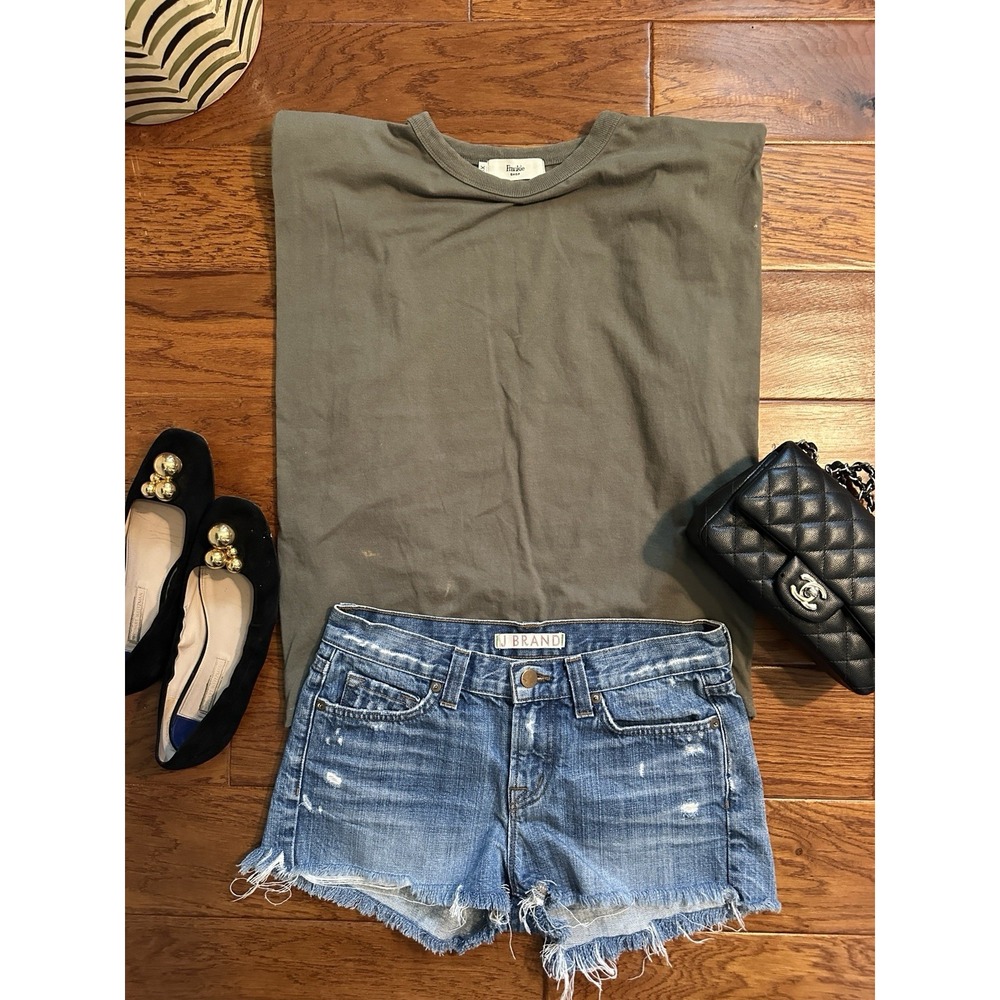The Frankie Shop Eva Padded Shoulder Muscle T-Shirt Olive Green Cotton XS